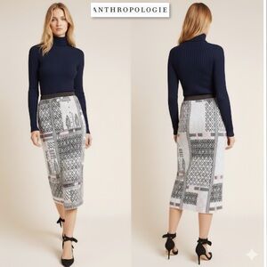 Anthropologie Avery Embroidered Cotton/Wool/ Cashmere Blend Pencil Skirt Size S